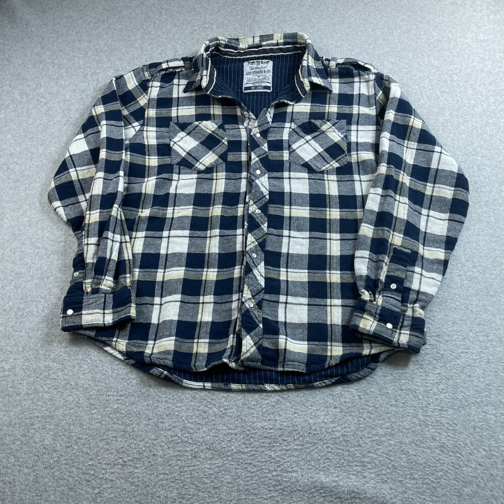 Levi's Shirt Men XXL Blue Plaid Pearl Snap Shacket Western Retro Double Cloth